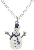 Jewelry Trends Pewter Enamel Holiday Glittered Snowman Charm with 18 Inch Chain  - £21.38 GBP