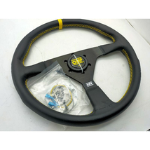 New Set OMP LEATHER STEERING Wheel 14inch 14&quot; Yellow Line DHL - £97.84 GBP