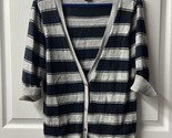Eddie Bauer Womens Size Large V Neck Cuffed Sleeved Striped Cotton Cardigan - $13.69