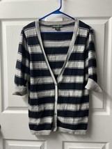 Eddie Bauer Womens Size Large V Neck Cuffed Sleeved Striped Cotton Cardigan - $13.69