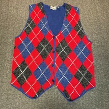 Bechamel Casual Vintage Sweater Vest Womens XL Red Blue Argyle Button Front - $28.88