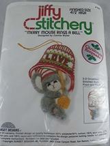 Vintage Jiffy Stitchery kit Merry Mouse Rings a Bell Ornament 4.5&quot; Inclu... - £9.46 GBP