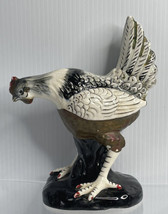 Vintage Ceramic Chicken Hen Black &amp; White with Brown And Red - £14.77 GBP