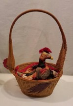 Chicken/Rooster Wicker Basket roll wamer with Quilted chicken cover Vintage - £32.00 GBP