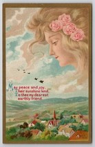 Beautiful Woman&#39;s Face Clouds Fantasy Series 57 Emb #4 Postcard O30 - £11.76 GBP