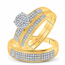 10kt Yellow Gold Round Diamond Cluster Matching Bridal Wedding Ring Band Set - £454.70 GBP