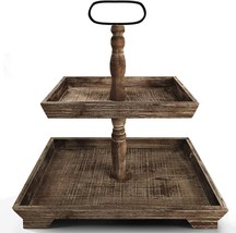 Farmhouse Tiered Tray Stand - Two Tier Tray - Wood Tiered Tray Decor, Rustic - £31.69 GBP