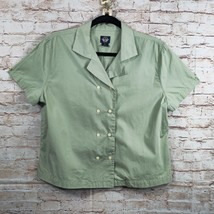 Vintage Dockers Women Shirt Petite Large Green Uniform Style Double Row Buttons - £8.36 GBP