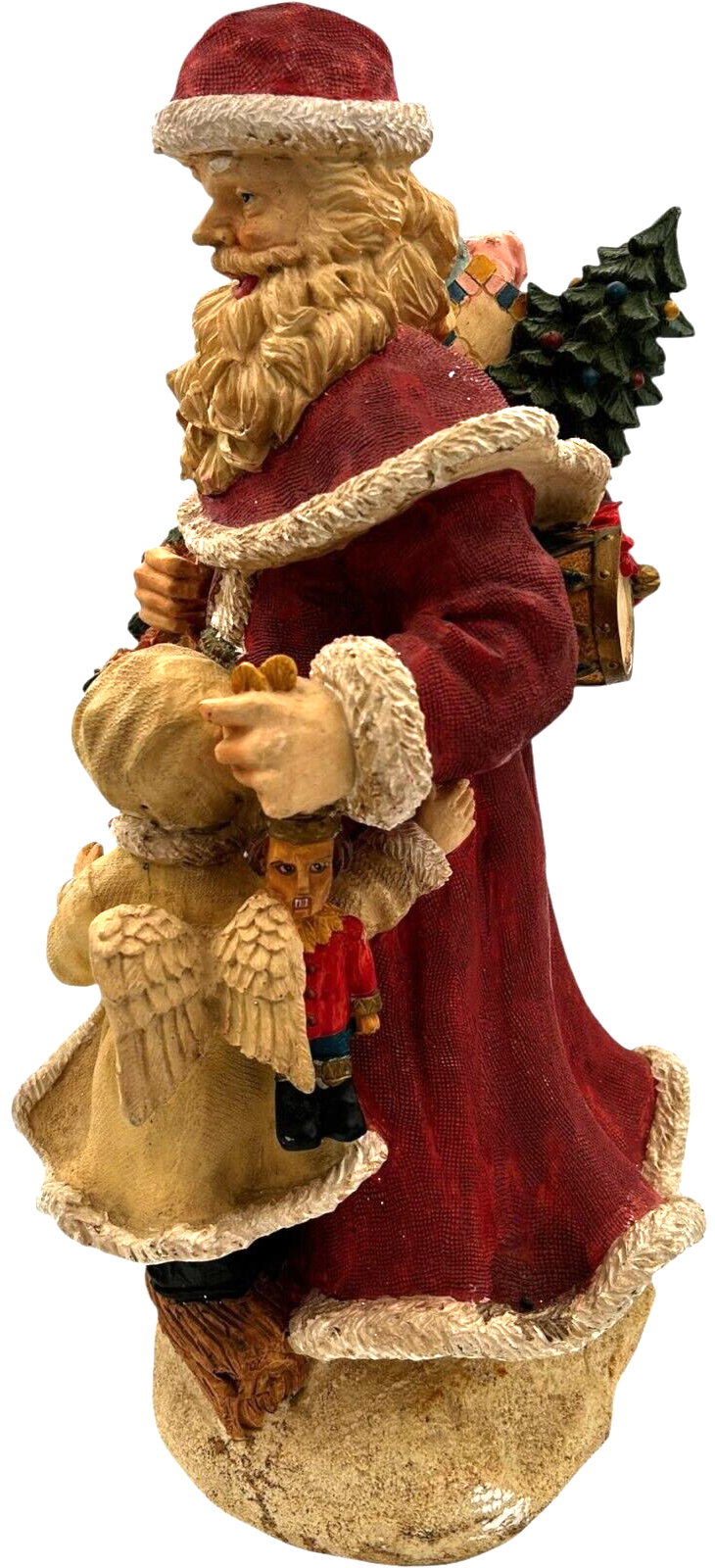 VTG St. Nicholas Santa, jacketed angel, toy bag, flowers JCPenney 15" tall resin Item image 5