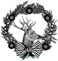 vintage christmas buck deer wreath art clipart printable digital downloa... - $2.99