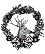 vintage christmas buck deer wreath art clipart printable digital downloa... - £2.36 GBP