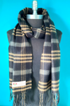 Men&#39;s Winter 100%CASHMERE Scarf Plaid Black/Gray/Camel Made In England Soft Wool - £7.97 GBP