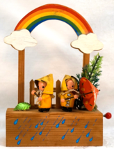 Enesco Wooden Music Box Rainy Day Children Under a Rainbow Works ~ Very Cute - $25.99