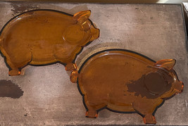 Indiana Amber Glass Snack plate Pig Piggy Figural 10.25&quot; X 6.5&quot; - £18.96 GBP