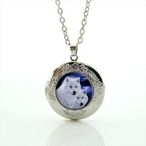 White Wolves Wolf Cabochon LOCKET Pendant Silver Chain Necklace USA Ship #36 - £11.71 GBP