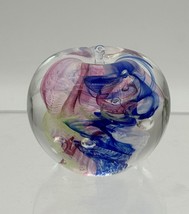 Vintage Selkirk Scotland Spiral Art Glass Apple Paperweight Blue Pink Swirl - £22.06 GBP