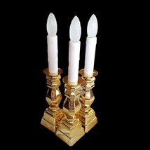3 Gold Color Tall Candles Battery Op Steady White Colored Flickering Tested EUC - £17.40 GBP
