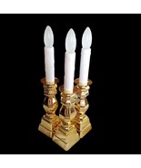 3 Gold Color Tall Candles Battery Op Steady White Colored Flickering Tes... - £17.11 GBP