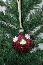 Bee with Snowflakes Red Tinsel Christmas Ball Ornament - £3.99 GBP