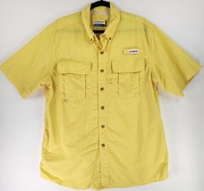 Magellan Shirt Mens Medium Yellow Fish Gear Collared Button Down Front Pockets - £15.52 GBP