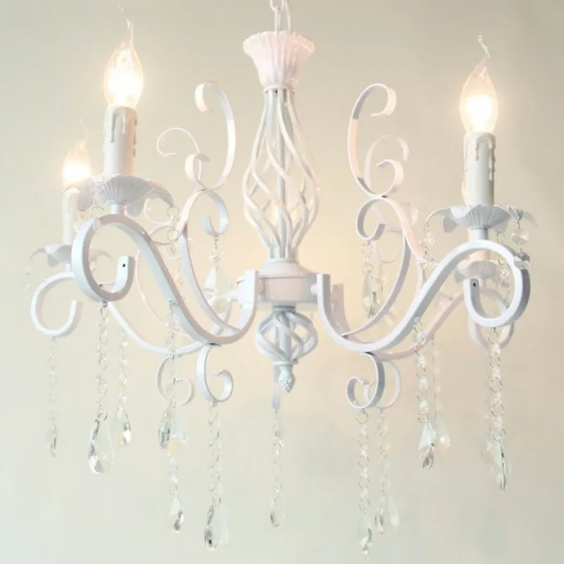 Home Vintage Wrought Iron Crystal Chandelier White Ceiling lamp E14 Candle - £18.29 GBP+