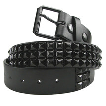 Punk Rock Metal Moto 3 Row Pyramid Studs Mens Unisex Leather Belt Black XL XXL - £14.26 GBP