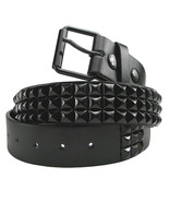 Punk Rock Metal Moto 3 Row Pyramid Studs Mens Unisex Leather Belt Black ... - £14.02 GBP