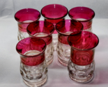 Vintage Tiffin KINGS CROWN 3¾” Juice Glass RUBY FLASH Thumbprint - Set O... - $38.79
