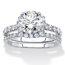 PalmBeach Jewelry 2.28 TCW Round and Pave CZ Sterling Silvertone Bridal Ring Set - £23.97 GBP