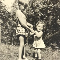 Brother and Sister Old Original Photo BW Vintage Photograph Summer Siblings - $13.95