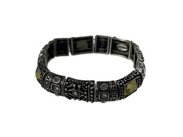 Chicos Stretch Bracelet Rhinestones Silver Tone Flourish Metal Ornate Textured - $18.81