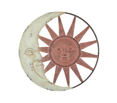 Distressed Tuscan Enamel Finish Metal Celestial Sun and Moon Indoor Outdoor Art - £31.91 GBP