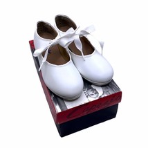 Capezio Jr. Tyette 625C White Tap Size 11.5 Shoes Tie Bow Dance Leather New - £19.39 GBP