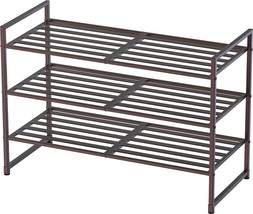 Simple Houseware 3-Tier Stackable Metal Panel Shoes Rack, Bronze - £33.79 GBP