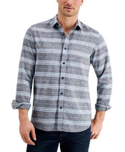 Sun + Stone Men&#39;s Linen/Cotton Horizontal Stripe Shirt Blue-2XL - £13.28 GBP