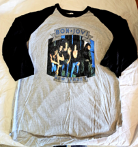 Bon Jovi Men&#39;s 3/4 Sleeve Concert T Shirt X-Large Band Tee Black Gray New - $22.24