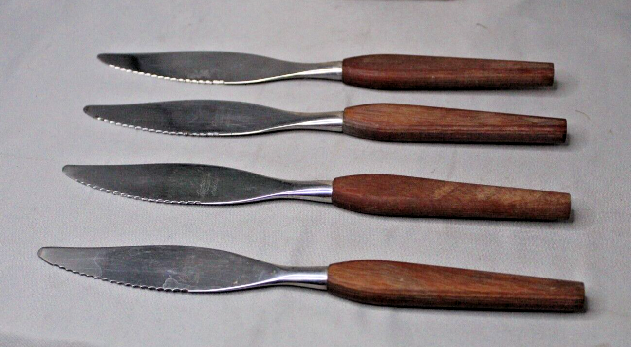 Mid Century Fleetwood Teak Wood Knife Set Butter Steak Set of 4 - $14.36