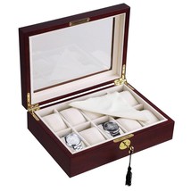 10 Watch Organizer Display Case Walnut Wood Glass Top Jewelry Box Storag... - $61.99