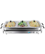 MegaChef 3-in-1 Electric Chaffing Buffet Server and Warming Tray with Tr... - $129.07 CAD