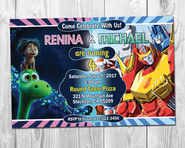 The Good Dinosaur & Transformers Birthday Invitation / Joint Birthday Invitation - $10.99