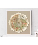 Flat Earth Map 1587 Print, Vintage Circular Map of The World, Flat World... - $24.99