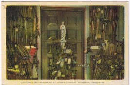 Quebec Postcard Montreal Crutches Left At St Joseph&#39;s Shrine 1944 - $4.94