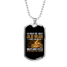 Old Man On Motorcycle Biker Necklace Stainless Steel or 18k Gold Dog Tag 24&quot; - £37.71 GBP+