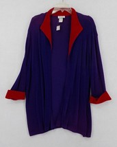 JENNIE USA WOMENS LONG DRESS JACKET SZ 1XL EGGPLANT WITH RED CONTRAST SH... - $14.99