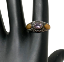 Sterling Silver 925 Amethyst Gold Tone Accent Ring Size 7.75 - £31.28 GBP