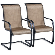 2PCS Patio Dining Chairs C spring motion High Backrest Armrest Brown - $276.99