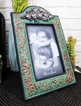 Western Silver Roses Turquoise Faux Tooled Leather Picture Photo Frame 4... - $22.99