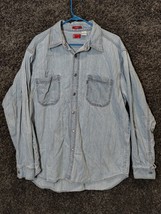 Vintage Levis Demin Shirt Men Large Blue Button Up Loose Fit Long Sleeve - $27.77