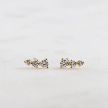 Diamanti Finti 3 Pietra Mini Orecchini a Lobo 14k Placcato Oro Giallo Argento - £28.45 GBP