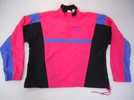 Nike Vintage Windbreaker 1/2 Zip Lightweight Jacket Black White Pink Size M - $27.50